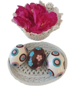 Set Of 3 DECORATIVE CERAMIC EASTER EGGS - Picture 1 of 7