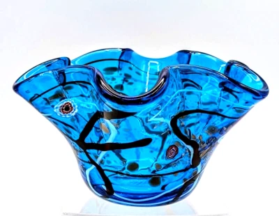 Vintage Handblown with Millefiori Adventurine Art Glass Handkerchief Vase Studio - Image 1 of 4