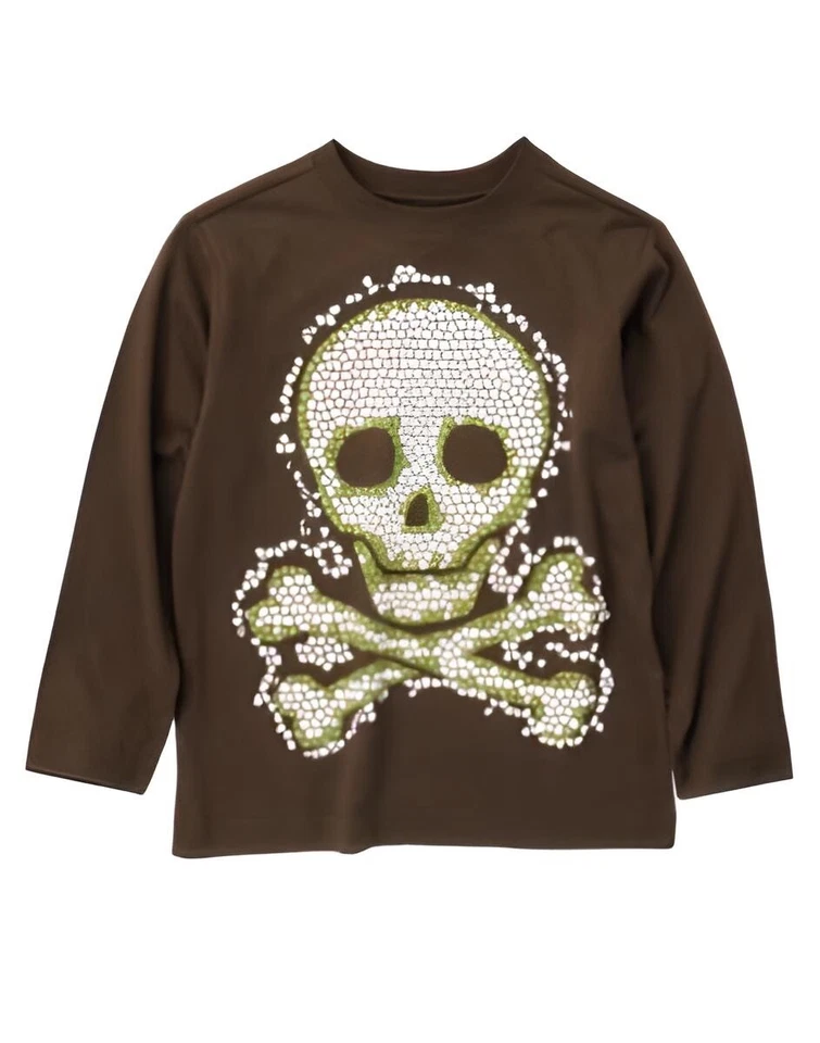 NUEVA Camisa Crazy 8 Niños Marrón y Blanco Mosaico Calavera Puzzle Manga Larga Foto 1 de 1