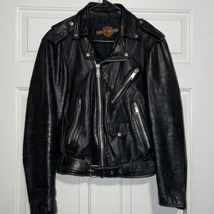 🔥Harley Davidson schwere schwarze Leder Biker Motorrad Jacke - Mancave Relics - Bild 1 von 14