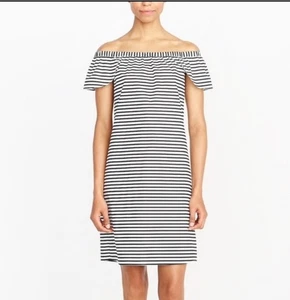 J Crew Off The Shoulder Cotton Poplin Striped Dress Womens XS Preppy Nautical - Picture 1 of 9