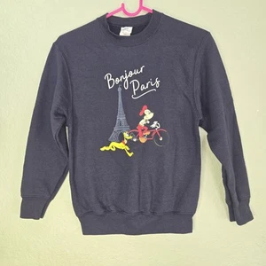Disney Epcot France Bonjour Paris Mickey Pluto Youth Black Sweatshirt sz M - Picture 1 of 9