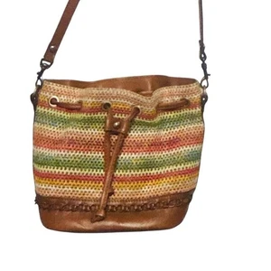 Patricia Nash Civetta Coral/Multi Spanish Zig Zag Woven Bucket Bag Crossbody - Picture 1 of 8