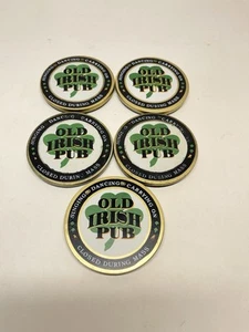 Vtg Old Irish 3 1/4” Set Of 5 Ceramic Coasters Green Clover St Patrick’s Day - Picture 1 of 3