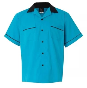 Hilton GM Legend Retro Bowling Shirt Mens Womens Size XL King pin Shirt Teal-Blk - Picture 1 of 5