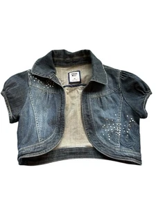 Limited Too Girls 16 Blue Denim Short Sleeve Cropped Open Front Jacket - Picture 1 of 8