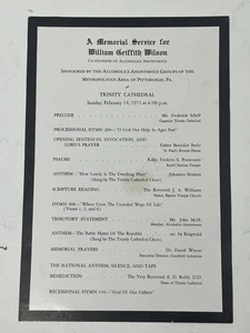 1971 Bill W Memorial Service Program Alcoholics Anonymous Founder AA Ephemera - Foto 1 di 2