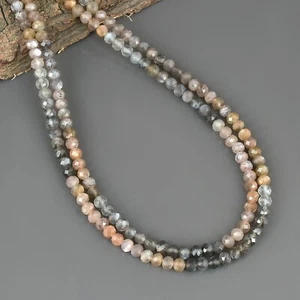 2 Filo Naturale Multi Luna Gemme 925 Argento Collana Perle Fatto a Mano Gioielli - Foto 1 di 6