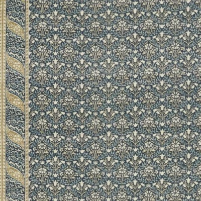 WILLIAM MORRIS CURTAIN FABRIC Bellflowers 1 METRE INDIGO/SAGE 100% LINEN - Image 1 of 4