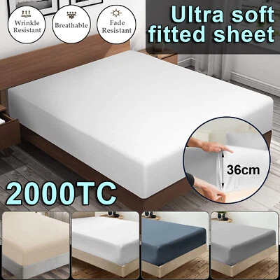 2000TC Ultra Soft Fitted Sheet Super King/King/Queen/Double/K Single/Single Bed - image 1 of 4