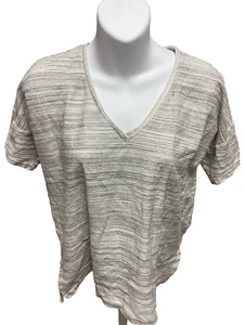Lucky Brand Womens Shirt Size Small Short Sleeve Boho Style Casual Gray Striped - Picture 1 of 10