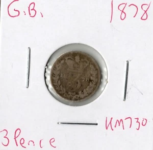 Coin Great Britain 3 Pence 1878 KM730, silver, Victoria - Picture 1 of 3