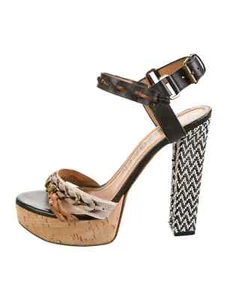LANVIN Black Neutrals Leather Slingback Sandals Size 9.5 IT 39.5 Good Condition - Picture 1 of 5