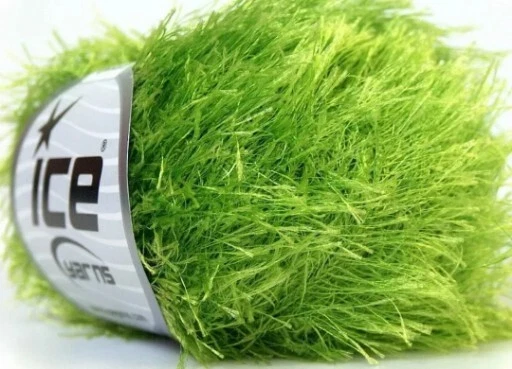 Green Eyelash Yarn ICE Bright Lime Fun Fur Polyester Bulky 50g 82 yards 22786