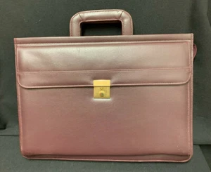 NEW Burgundy Briefcase Pockets Handles Zippers Leatherette Strap Unisex  - Picture 1 of 7