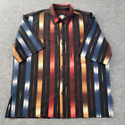 D’Accord Mens Button Up shirt Striped Red Brown Blue mens size LARGE