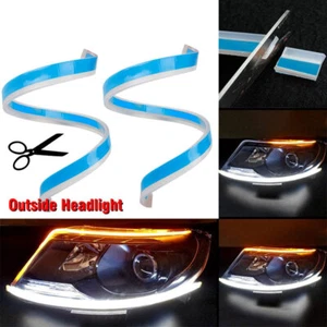 2 x Slim Amber Sequential Flexible LED DRL for Headlight Strip Daytime Running - Picture 1 of 13