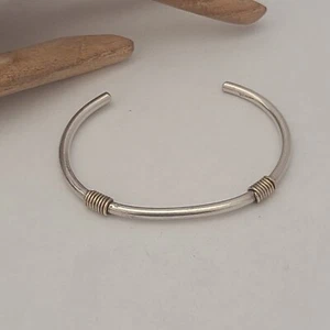 VINTAGE 2 TONE STERLING SILVER MODERNIST 7IN CUFF BRACELET ADJUSTABLE 925 - Picture 1 of 4