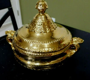 Italy Marked Glilded Gold Tone Porcelain Soup Tureen Stunning 8" x 4.5" Base - Picture 1 of 11