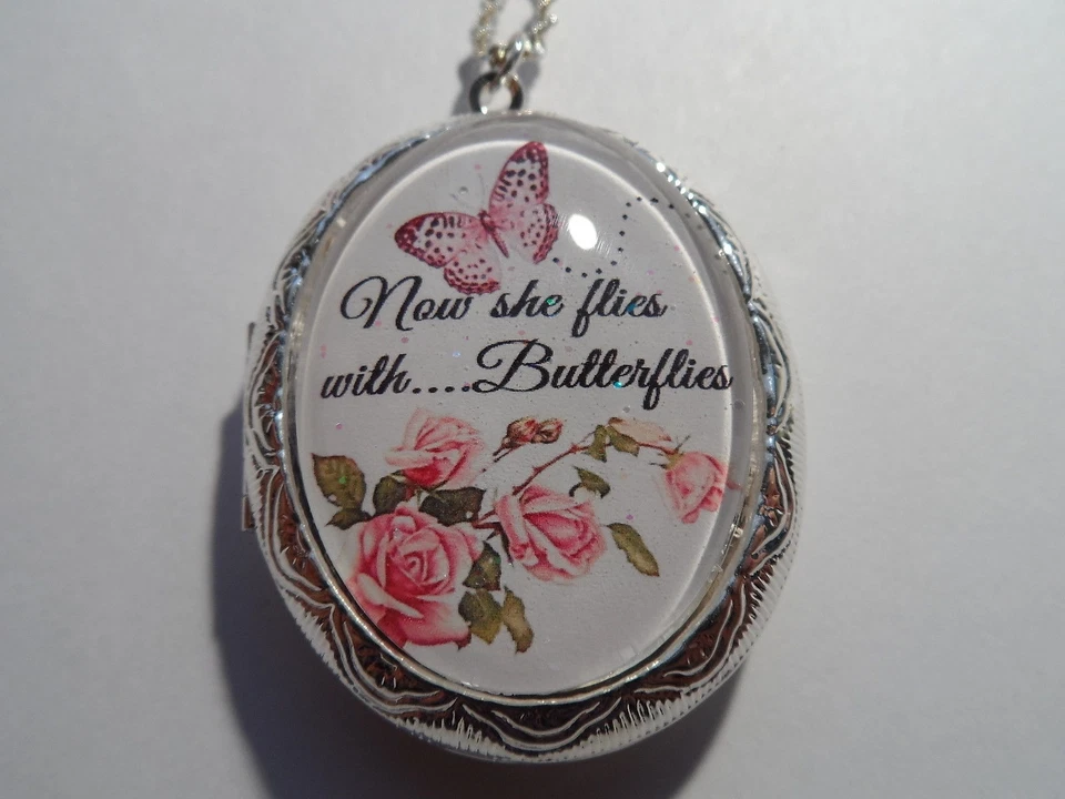 MEMORIAL NOW SHE FLIES WITH BUTTERFLIES LOCKET-HIGH QUALITY - Image 1 of 1