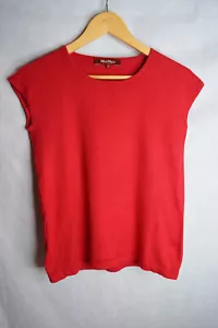 MaxMara red silk cashmere blend knit top cap sleeve Sz M EUC - Picture 1 of 6