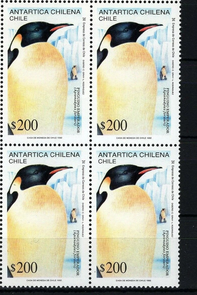 ЧИЛИ 1992 Antartic Antartica пингвин MNH блок 4 $200  - Изображение 1 из 1