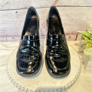 Bandolino Black Patent Leather Square Toe Crocodile Loafer -Slip-ons Size 6.5M - Picture 1 of 9