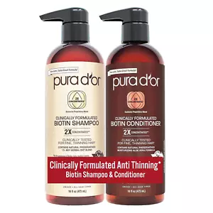 PURA DOR Biotin Shampoo & Conditioner 16Oz X2, Hair Thinning, Sulfate Free - Picture 1 of 12
