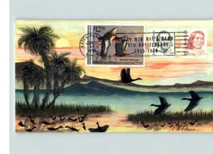 Bellissimo dipinto a mano da P.A. Francobollo romano, 1990 DUCK, fischio pancia nera D - Foto 1 di 1