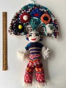 Funky Colorful Mexican YARN DOLL Male Boy Man 16" Long Hanging String Handmade - Picture 1 of 3