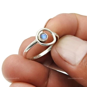 Natural Rainbow Moonstone Anniversary Band Elegant Wife Ring 925 Sterling Silver - Picture 1 of 7