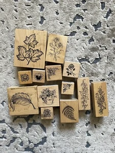 Lote de sellos de goma montados en madera PSX flores hojas - Imagen 1 de 6