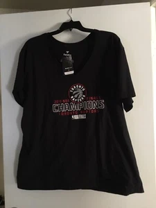 NWT FANATICS WOMEN’S TORONTO RAPTORS 3XL BLACK V NECK 2019 NBA CHAMPION T SHIRT - Picture 1 of 3