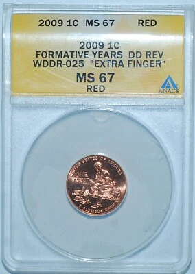 2009 ANACS MS67RD Red FS-805 DDR WDDR-025 Doubled Die Reverse Lincoln Cent - Image 1 of 3