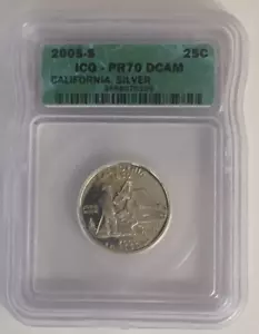 2005 S SILVER PROOF STATE QUARTER CALIFORNIA ICG PR70 DCAM - Picture 1 of 2