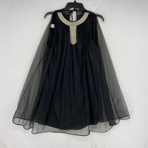 Vintage Womens Size Medium Sleeveless Nightgown Nightie Black Silver Beading - Picture 1 of 9