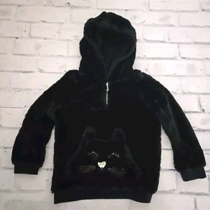 Juicy Couture Hoodie Girls 6 Black Pullover Black Cat 1/4 Zip Faux Fur Fleece - Picture 1 of 12