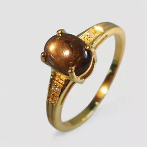 Thailand Black Star Sapphire 2.02Ct 925 Sterling Silver 24K Gold Plated Rings - Picture 1 of 10