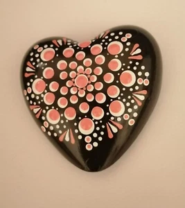 Hand made Unique Gift by Di'Kat. Heart shaped Mandala Stone in pink and white - Picture 1 of 1