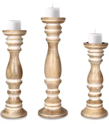 Wood Candle Holder, Candle Holder for Christmas Decoration, 16, 14, 12 White Wsh - Image 1 of 4