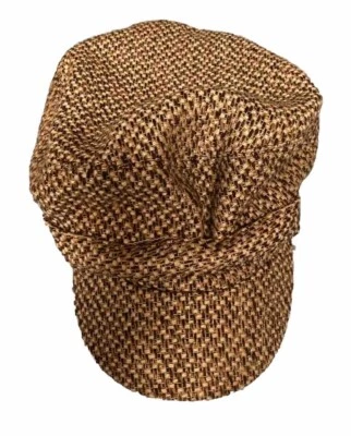 VINTAGE RETRO  NEWSBOY HAT BROWN/BLACK/WHITE  BLEND  ELASTIC BACK - Image 1 of 3