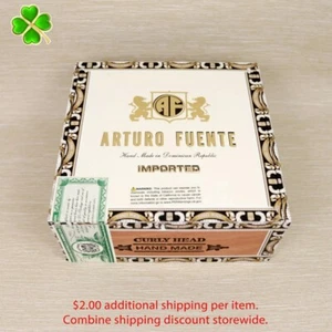 Caja de cigarros de madera vacía con cabeza rizada Arturo Fuente 7,25" x 7" x 3" - Imagen 1 de 12