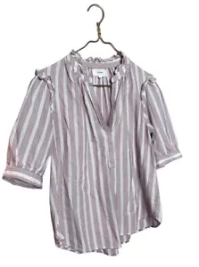 Xirena Puff Schulter Baumwolle Kurzarm Oversize Boho Top Gestreift *kleiner Fehler - Bild 1 von 6
