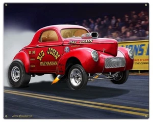 Letrero de metal Willys Drag Racing Gasser 41 de Larry Grossman - Imagen 1 de 2