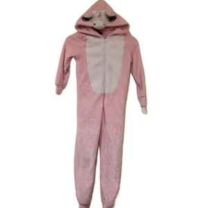Jelli Fish Girl's Pink/White Polyester Unicorn Zip Front One Piece Pajamas EUC - Picture 1 of 10