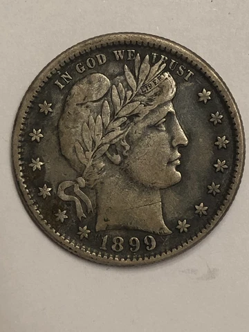 1899 Barber Silver Quarter Better Grade XF Full Headband/feathers Cover