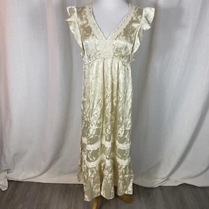 Saltwater Luxe Women’s Small Midi Dress Ivory Lace Victorian Boho Empire Waist - Picture 1 of 11