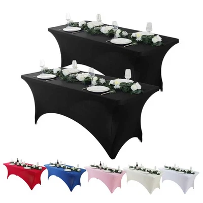 2 Pack 8ft Black Spandex Tablecloth – Fitted Stretch Cover – Universal Fit fo... - Image 1 of 4