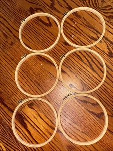 6 Lot Of New 5” Inch Wooden Round Hoop Cross Stitch Embroidery Needlepoint Screw - Picture 1 of 7