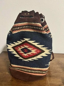 New Southwestern Woven Backpack Bag Tribal Aztec Boho Festival Black Trim  - Picture 1 of 3
